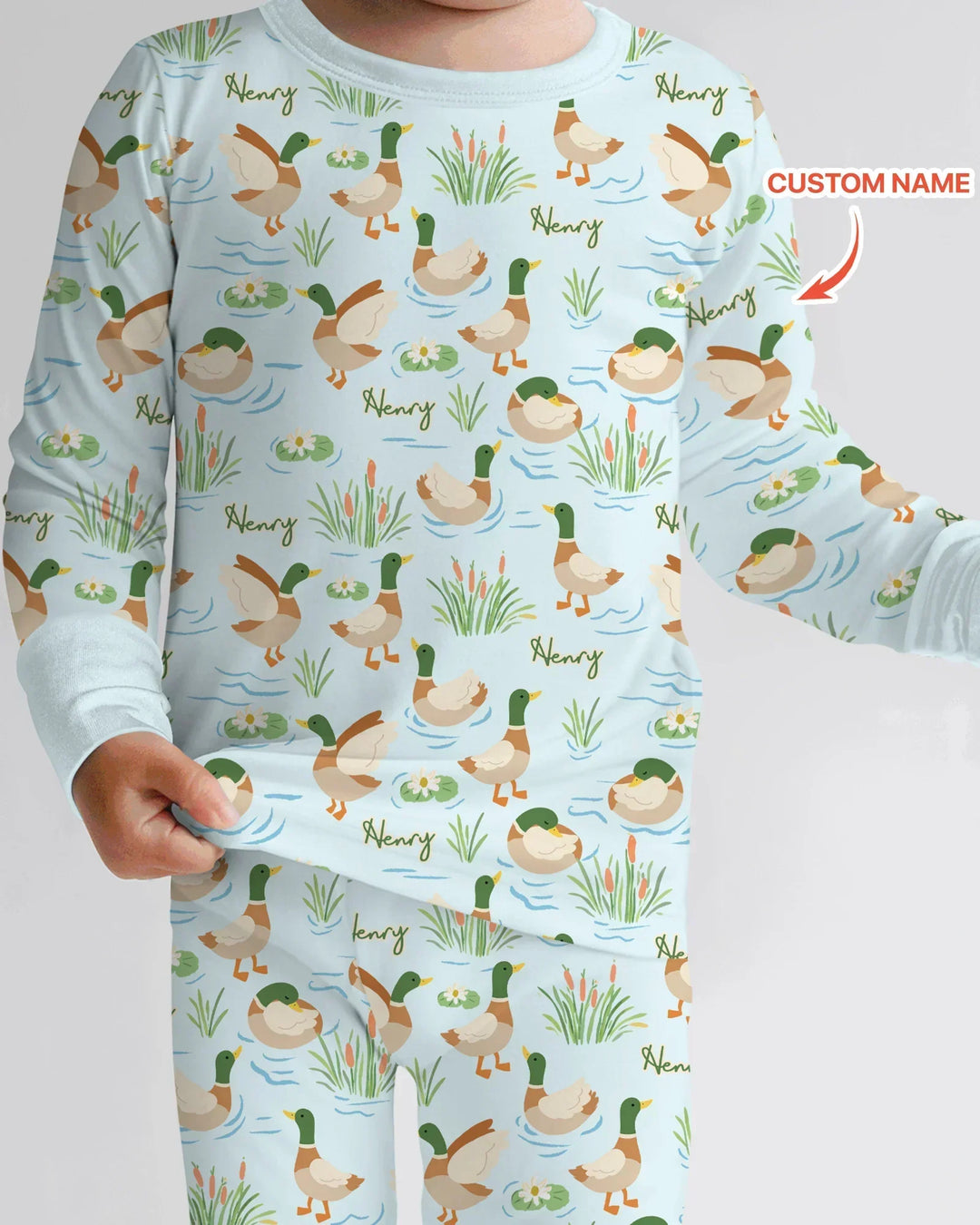 Personalized Mallard Duck Bamboo Two Piece Long Sleeve Pajama Set