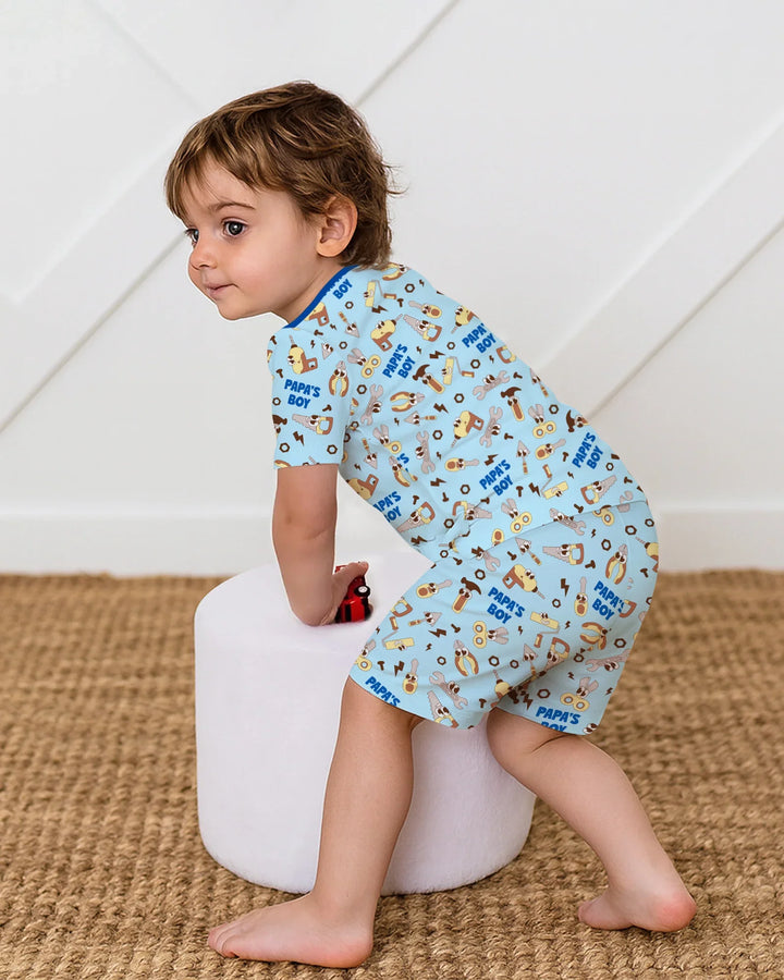 Club de Papás que Arreglan Todo: Conjunto de Pijama de Bambú de Dos Piezas con Manga Corta y Pantalones Cortos