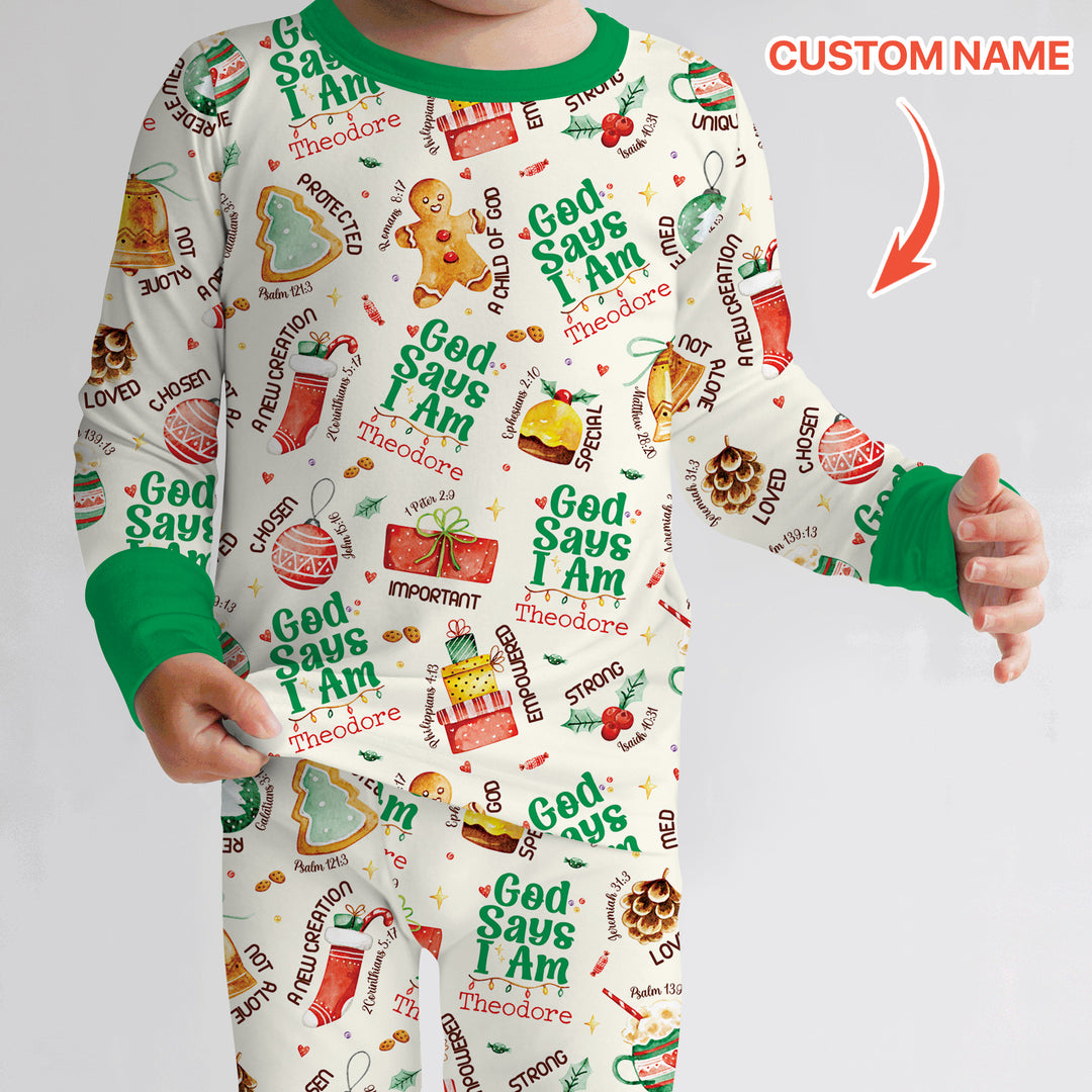 God Says I Am Custom Name Joyful Christmas Two Piece Long Sleeve Pajama Set