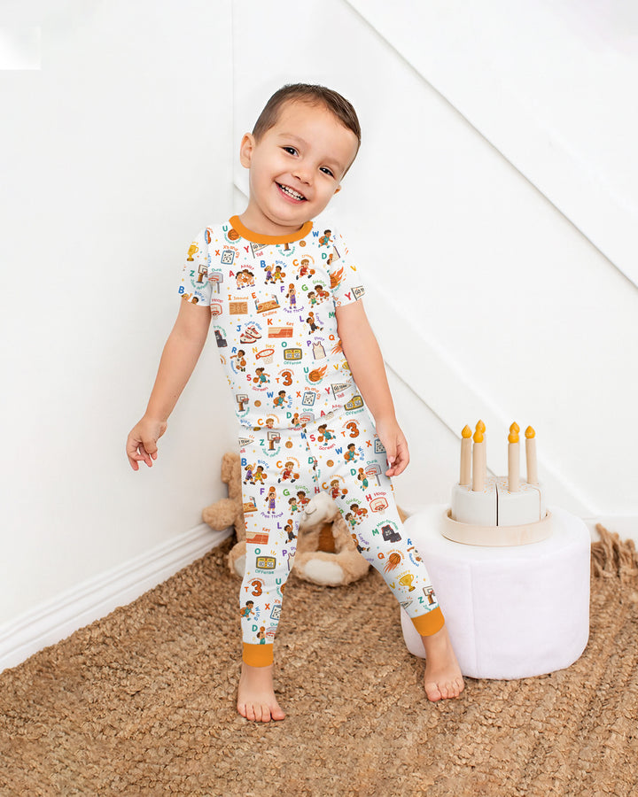 Basketball Alphabet Bamboo Two Piece Short Sleeve Pajama Set