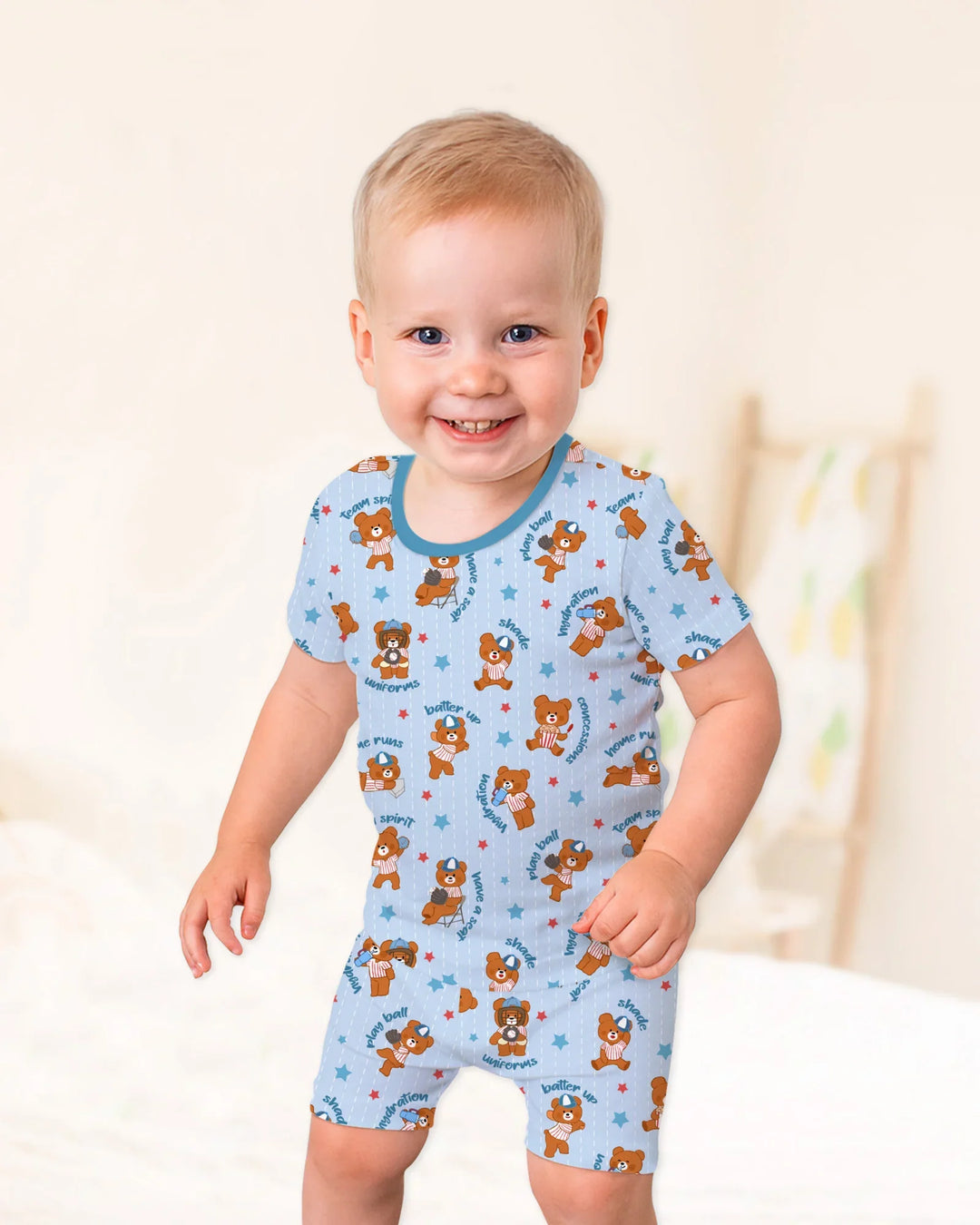 Born To Play Baseball Bamboo Two Piece Short Sleeve Shorts Pajama Set