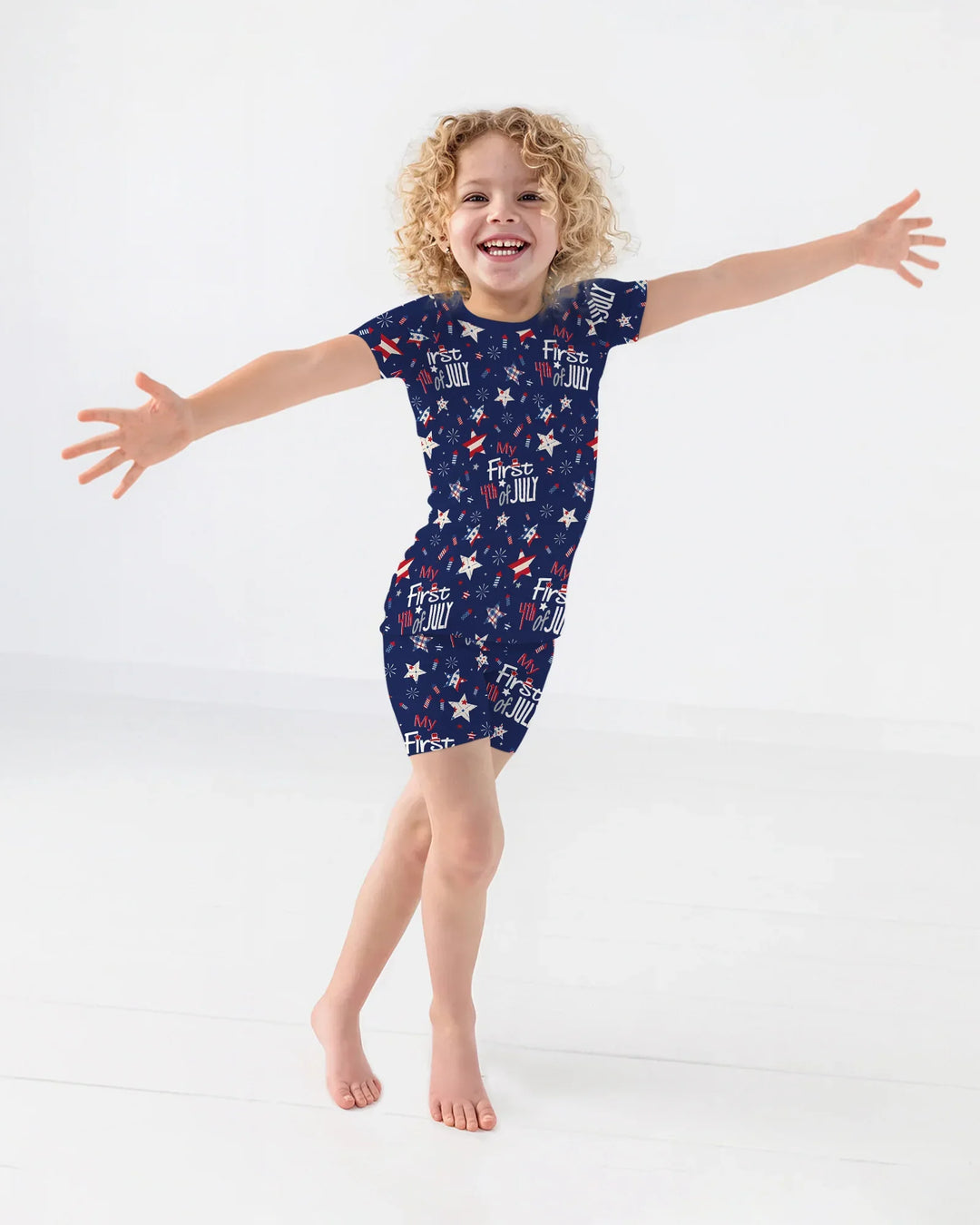 My First 4th of July Star Striped  Bamboo Two Piece Short Sleeve Shorts Pajama Set
