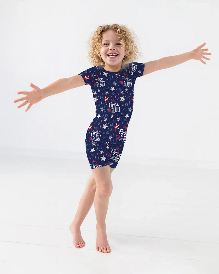 My First 4th of July Star Striped  Bamboo Two Piece Short Sleeve Shorts Pajama Set