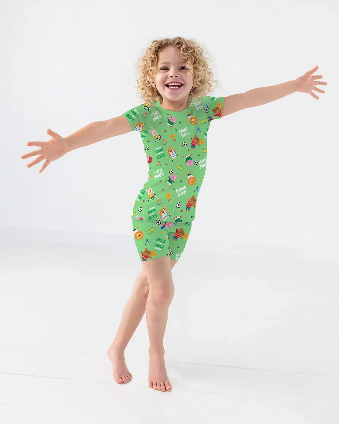 The World Cup Soccer Animals Bamboo Two Piece Short Sleeve Shorts Pajama Set