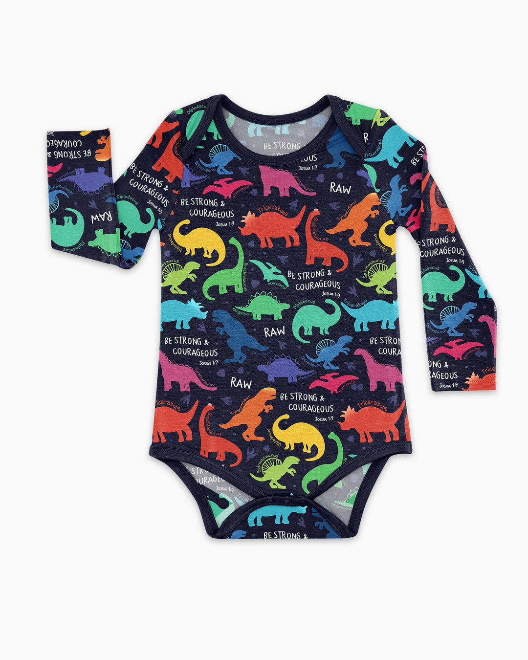 Be Strong and Courageous Dinosaur Christian Bamboo Bodysuit