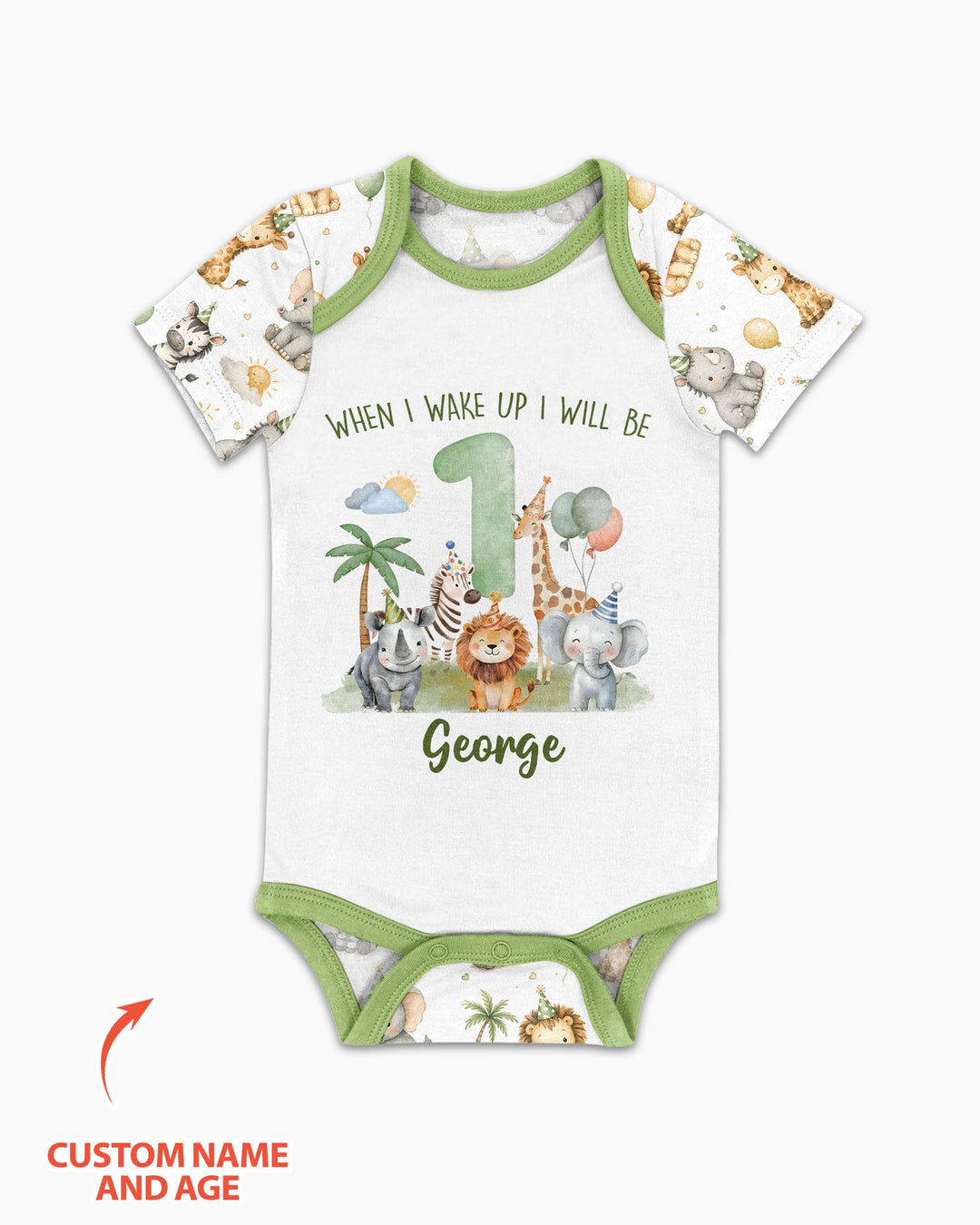 Custom Name Safari Animals When I Wake Up I Will Be Birthday Bamboo Bodysuit