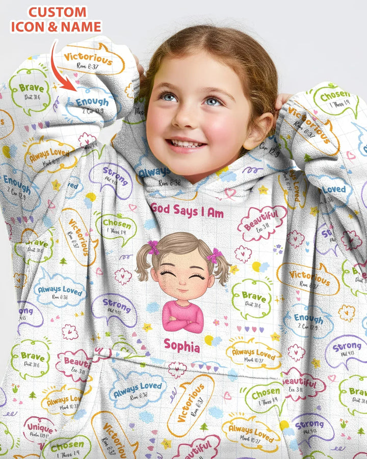 Personalized God Says I Am- Baby Girl Blanket Hoodie