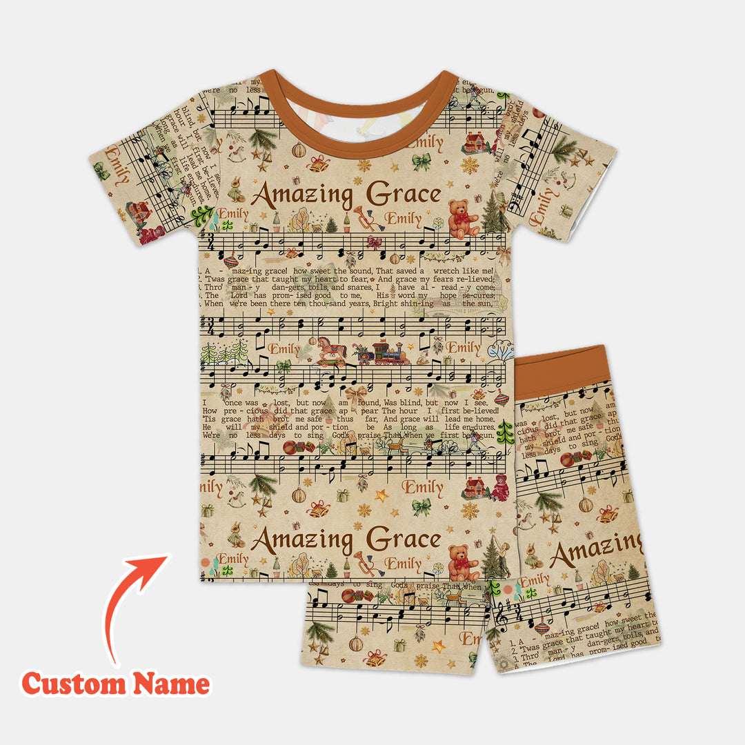 Amazing Grace Custom Name Two Piece Short Sleeve Shorts Pajama Set