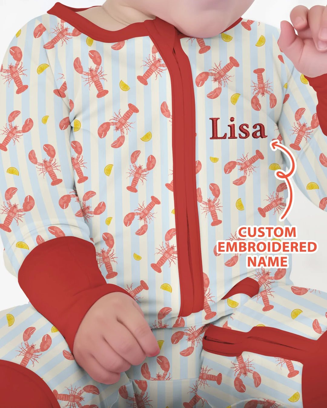 Personalized Embroidered Crawfish Summer Baby Bamboo Convertible Zippy