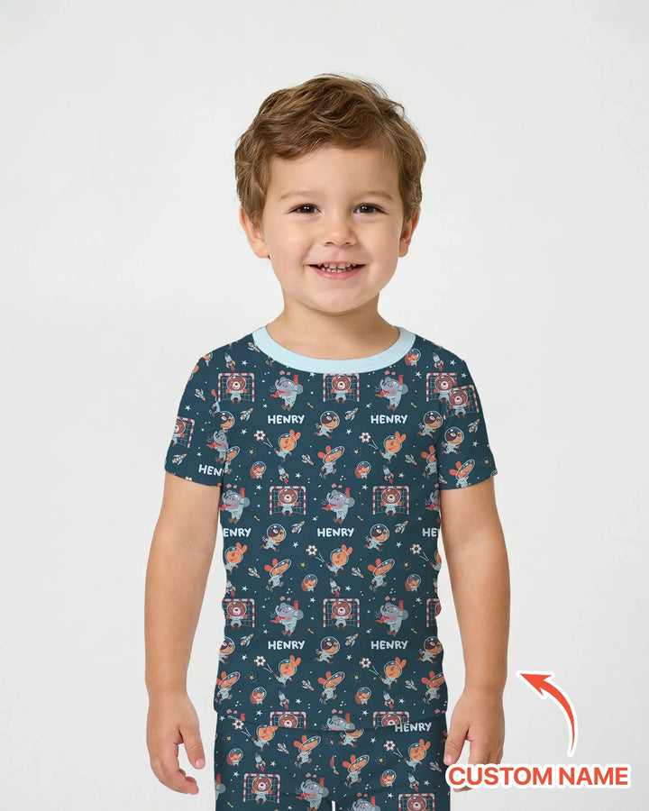 Space Soccer Bamboo Two Piece Short Sleeve Pajama Set