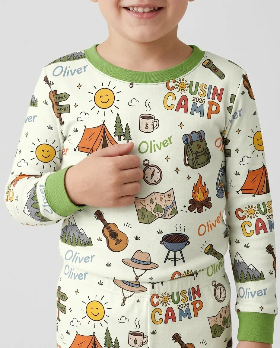 Custom Name Cousin Camp 2026 Bamboo Two Piece Long Sleeve Pajama Set