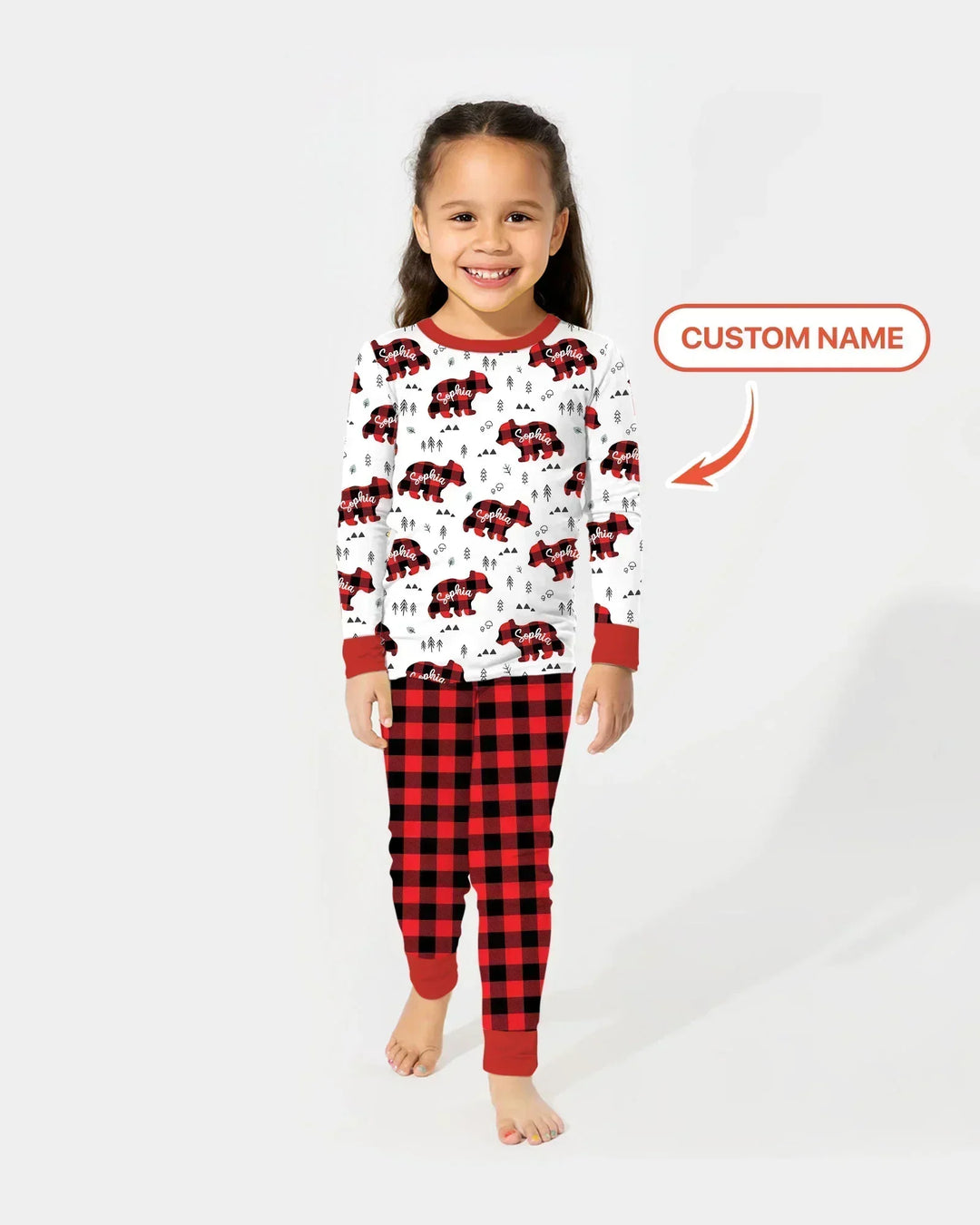 Custom Name Family Bear Matching Bamboo Two Piece Long Sleeve Pajama Set