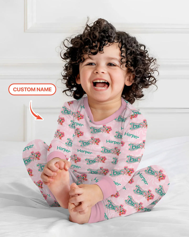 Custom Name Preppy Texas Charm Bamboo Two Piece Long Sleeve Pajama Set