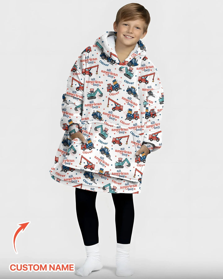 Custom Name All-American Boy Bamboo Blanket Hoodie