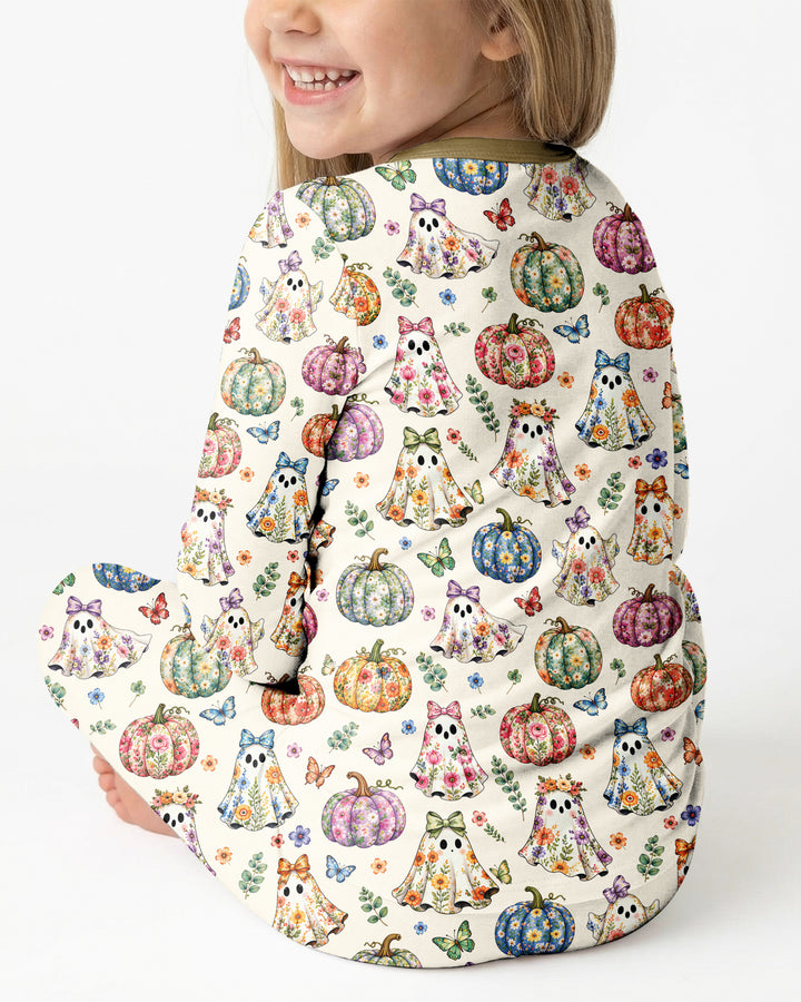 Floral Ghost Halloween Bamboo Two Piece Long Sleeve Pajama Set