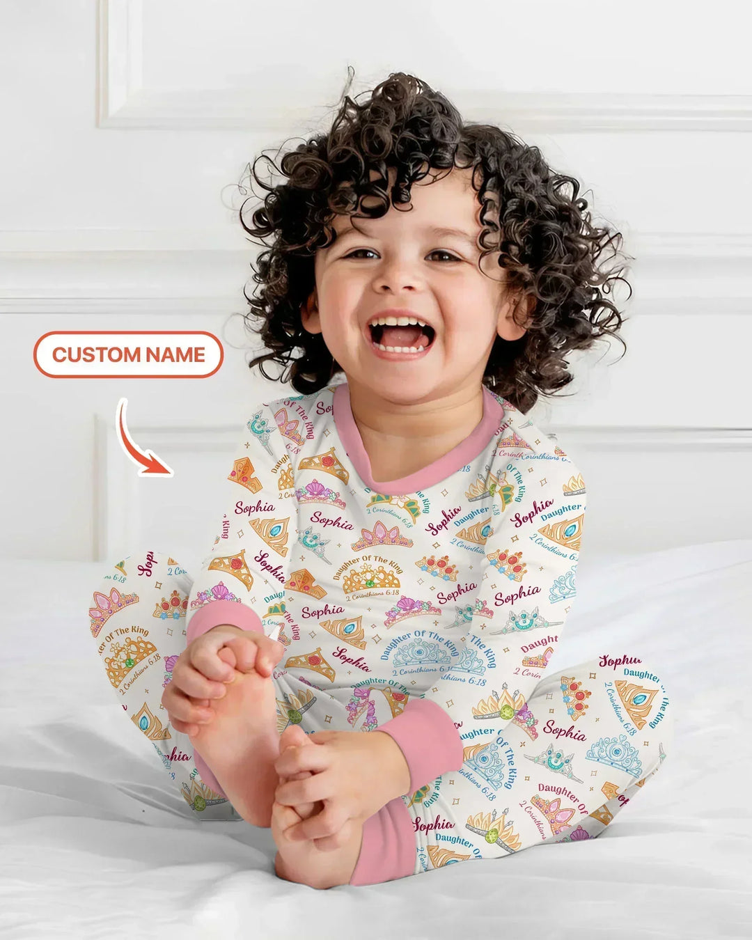 Conjunto de pijama de dos piezas de bambú de manga larga con nombre personalizado "Hija del Rey"