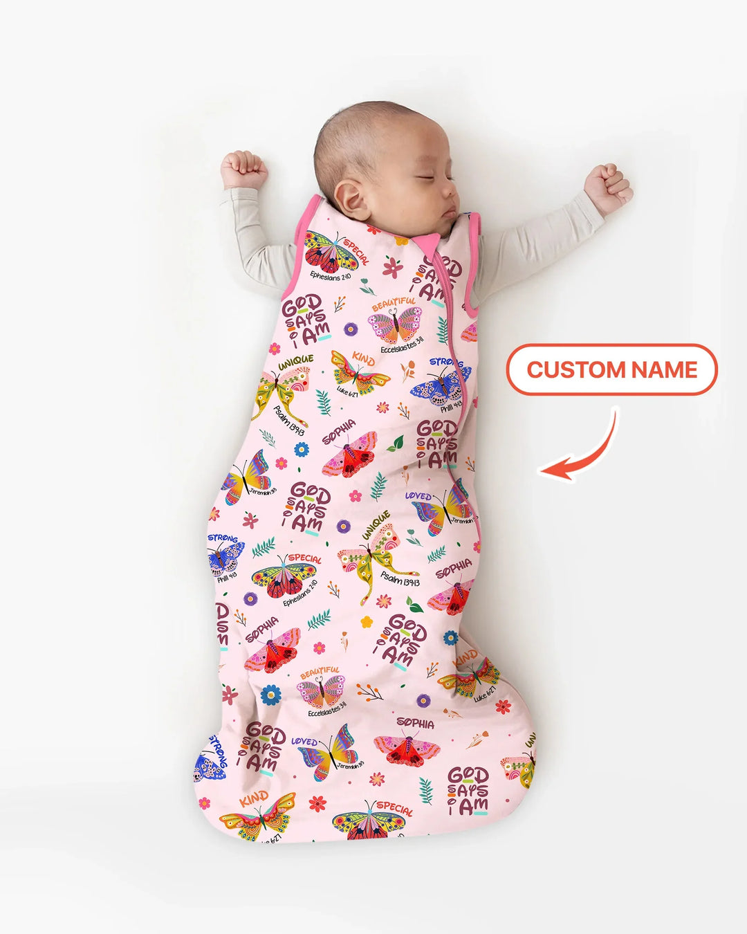 Nombre Personalizado Dios dice que soy Mariposa Bambú Saco de Dormir