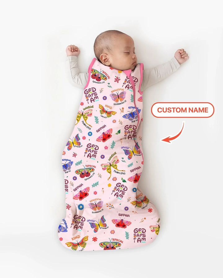 Nombre Personalizado Dios dice que soy Mariposa Bambú Saco de Dormir