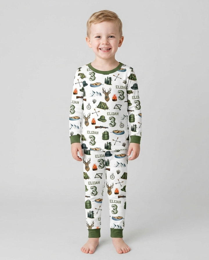 Personalized Birthday Camper Bamboo Two Piece Long Sleeve Pajama Set