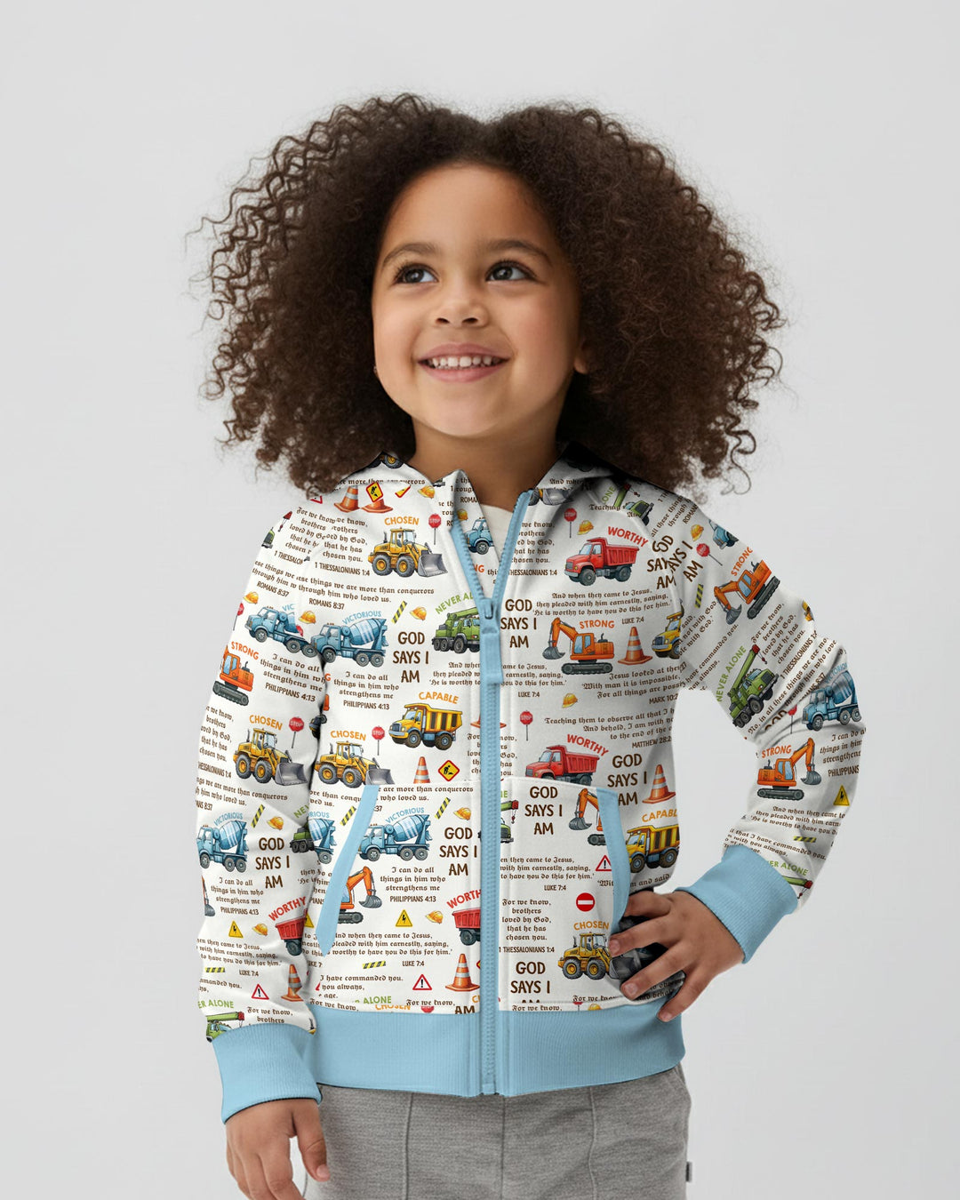 Bible Verse Construction Trucks  Zip Hoodie