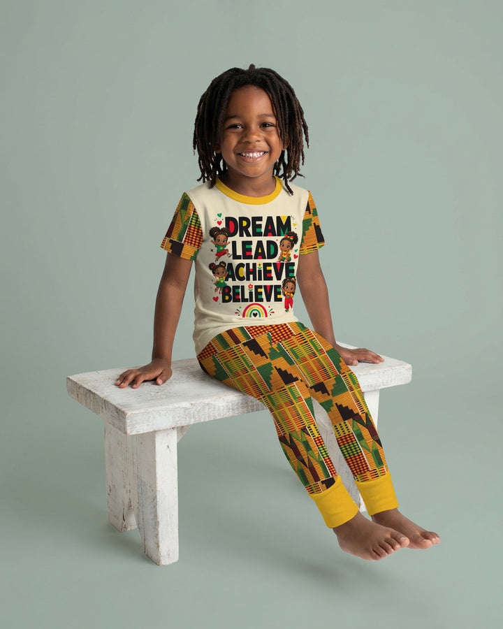 Black Girl Dream Lead Achieve Believe Bamboo Two Piece Short Sleeve Pajama Set