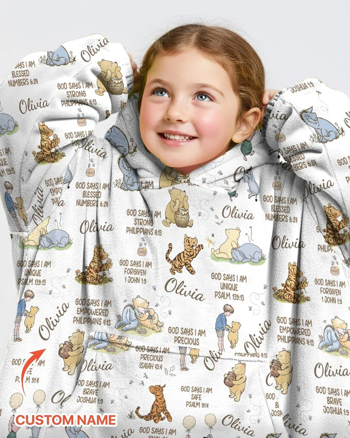 Custom Name God Says I Am Classic Bear Bamboo Blanket Hoodie
