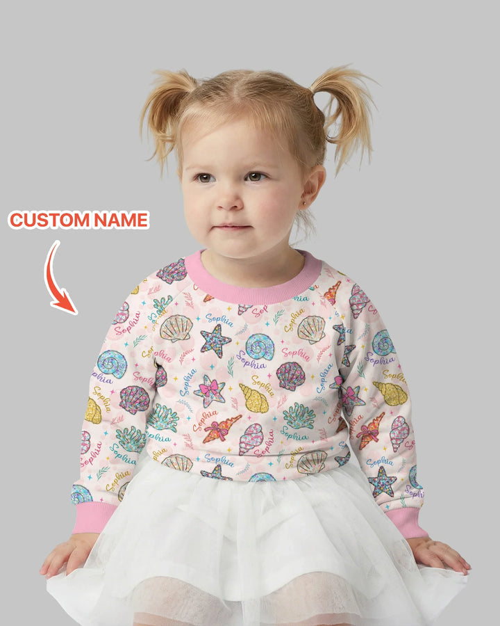 Custom Name Seaside Wildflower Summer Bamboo Crewneck Sweatshirt