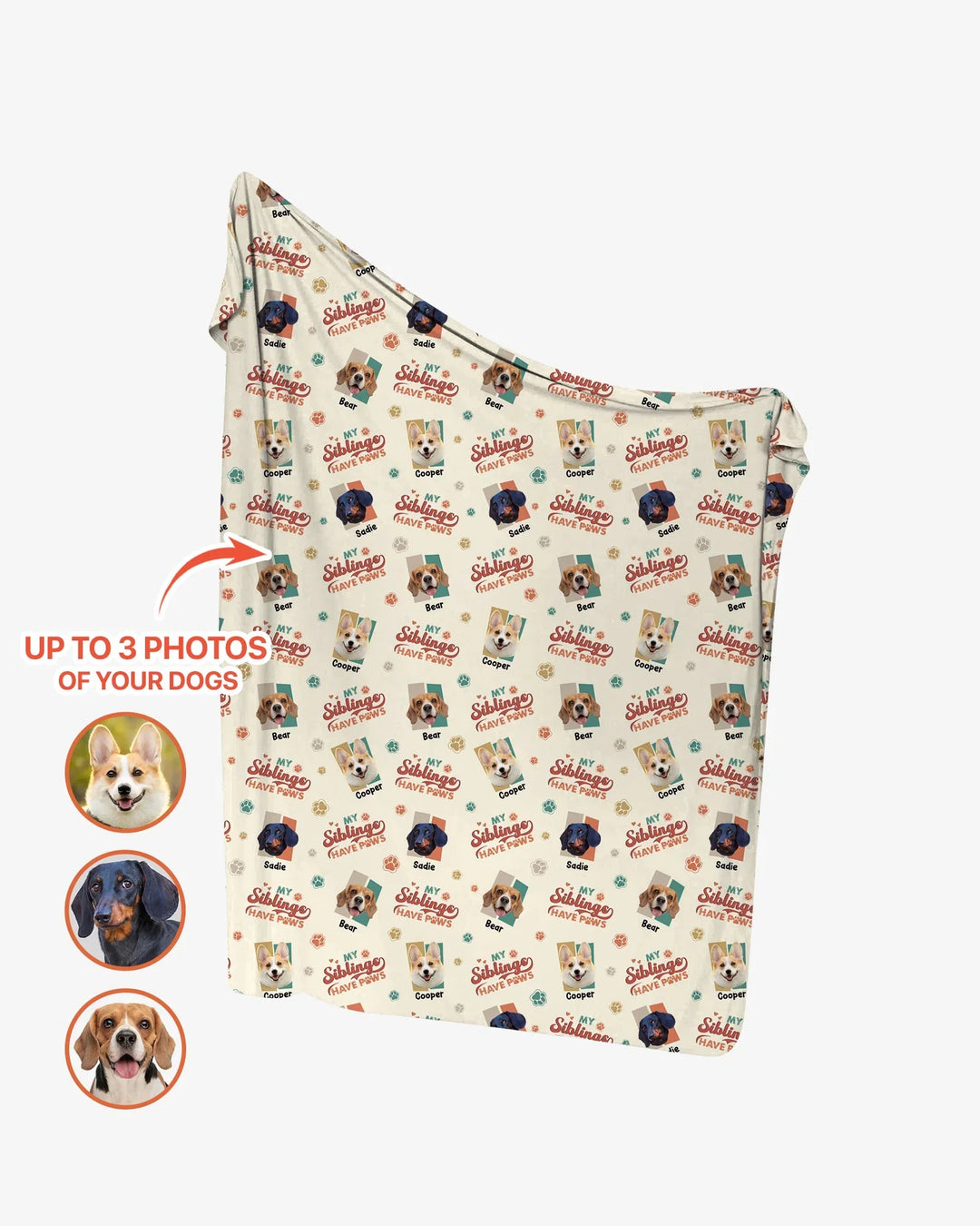 Custom Dog Photos "My Siblings Have Paws" swaddle blanket