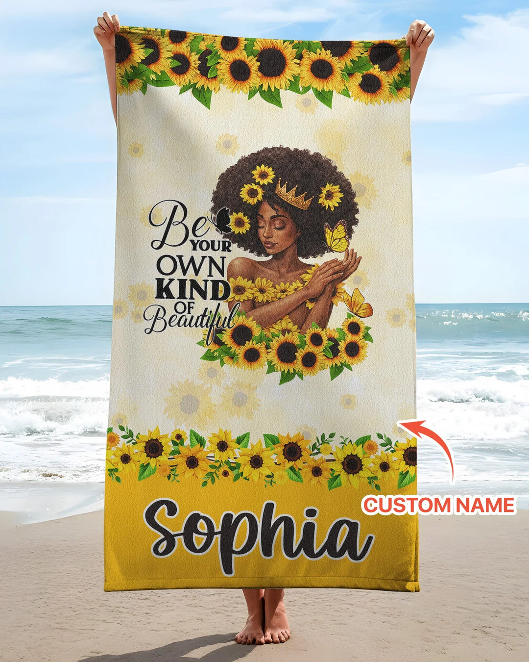 Personalisiertes Sonnenblumen-Königin Bambus-Strandtuch