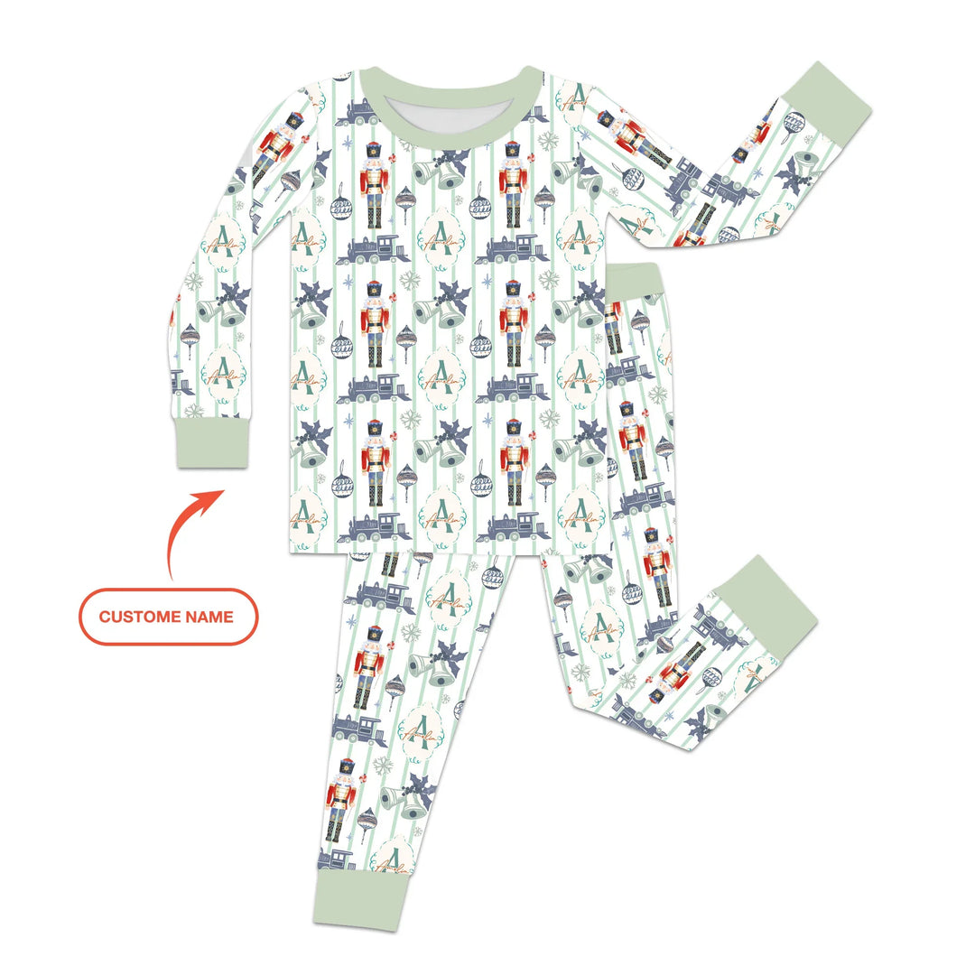 Custom Nutcracker Medium Blue Two Piece Long Sleeve Pajama Set , Custom Nutcracker Medium Blue Two Piece Long Sleeve Pajama Set - 12-18M