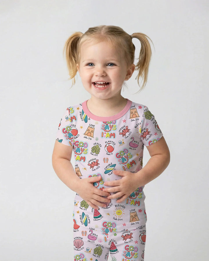 Ocean Breeze, God Says I Am  Bamboo Two Piece Short Sleeve Pajama Set