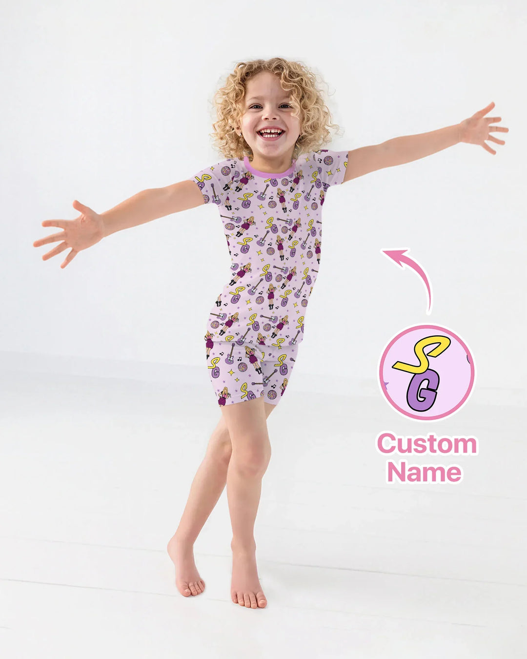 Custom Name Mini Rockstar Two Piece Short Sleeve Shorts Pajama Set