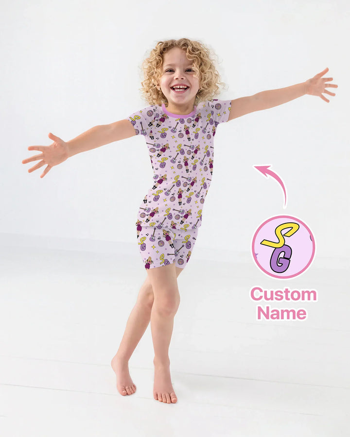 Custom Name Mini Rockstar Two Piece Short Sleeve Shorts Pajama Set