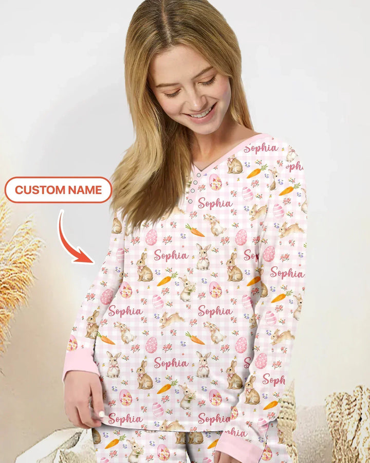 Custom Name Bunny Garden Women Pajama Set
