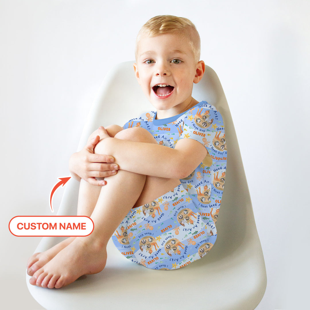 Noah’s Ark Custom Name Boy Two Piece Short Sleeve Shorts Pajama Set