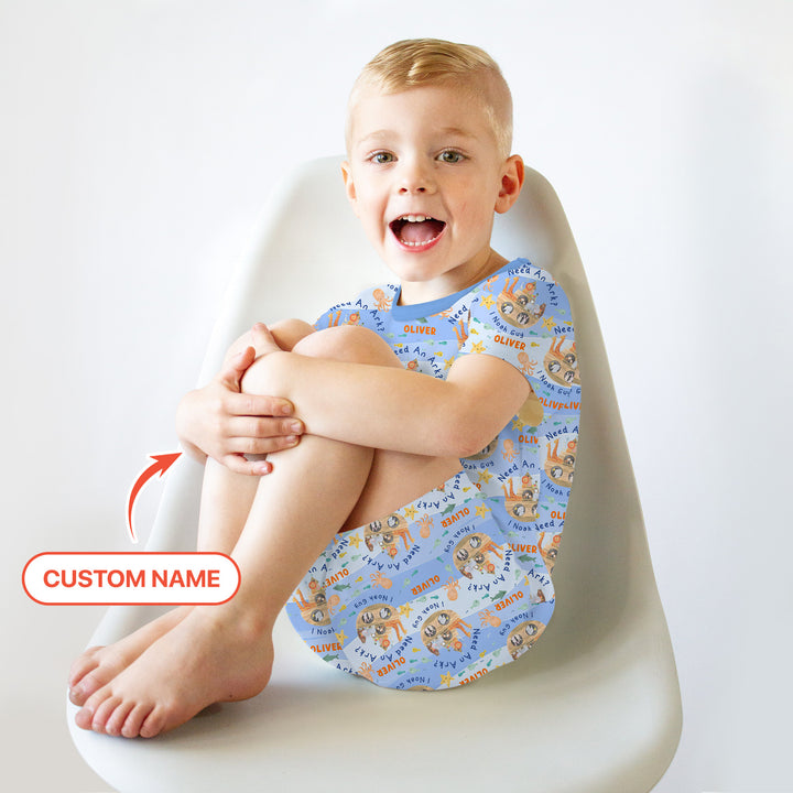 Noah’s Ark Custom Name Boy Two Piece Short Sleeve Shorts Pajama Set