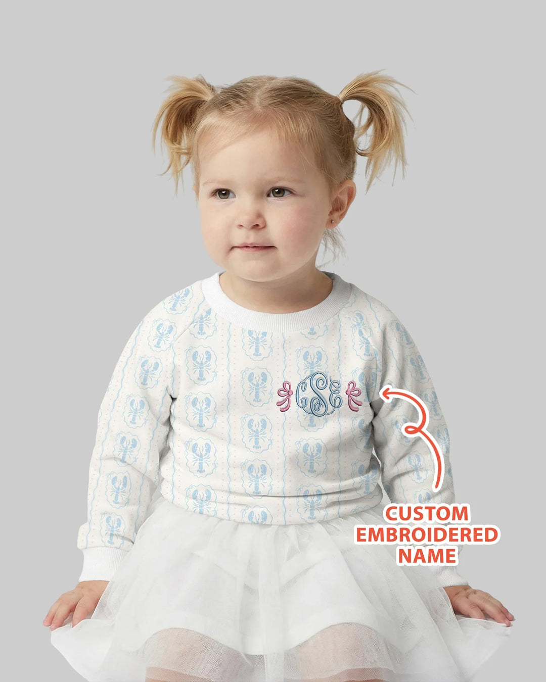 Custom Monogram Letter Embroidered Baby Bamboo Crewneck Sweatshirt