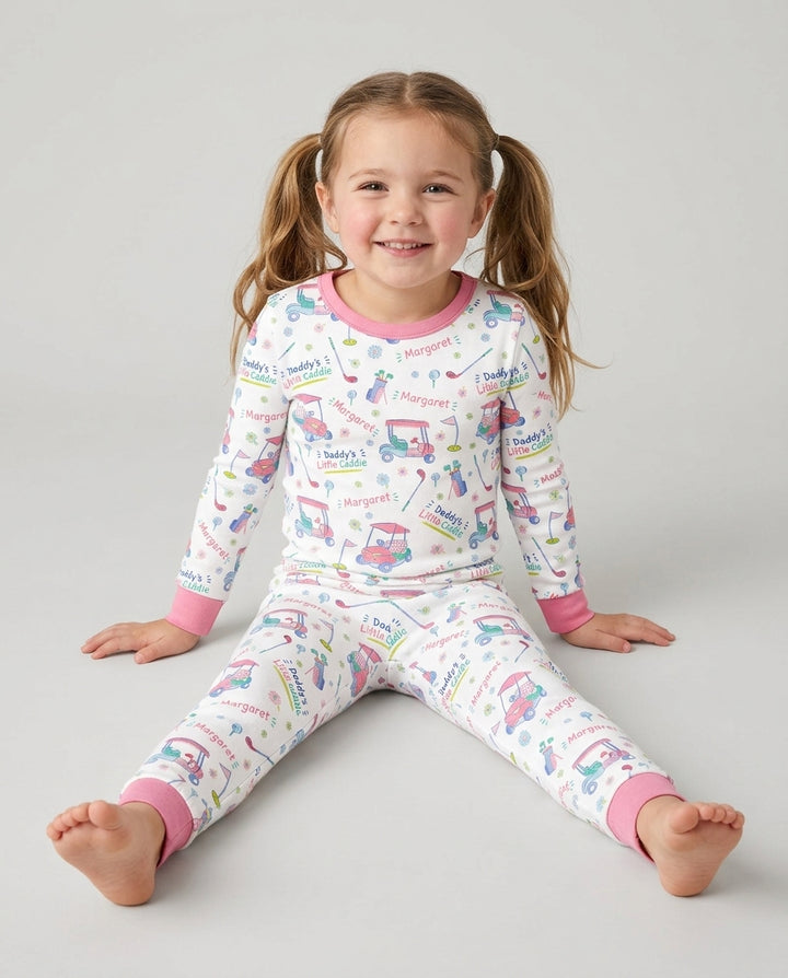 Daddy's Little Caddie Custom Name Bamboo Two Piece Long Sleeve Pajama Set