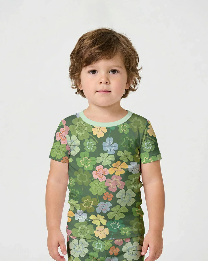 Lucky 4 Leaf Clover Two Piece Short Sleeve Shorts Pajama Set
