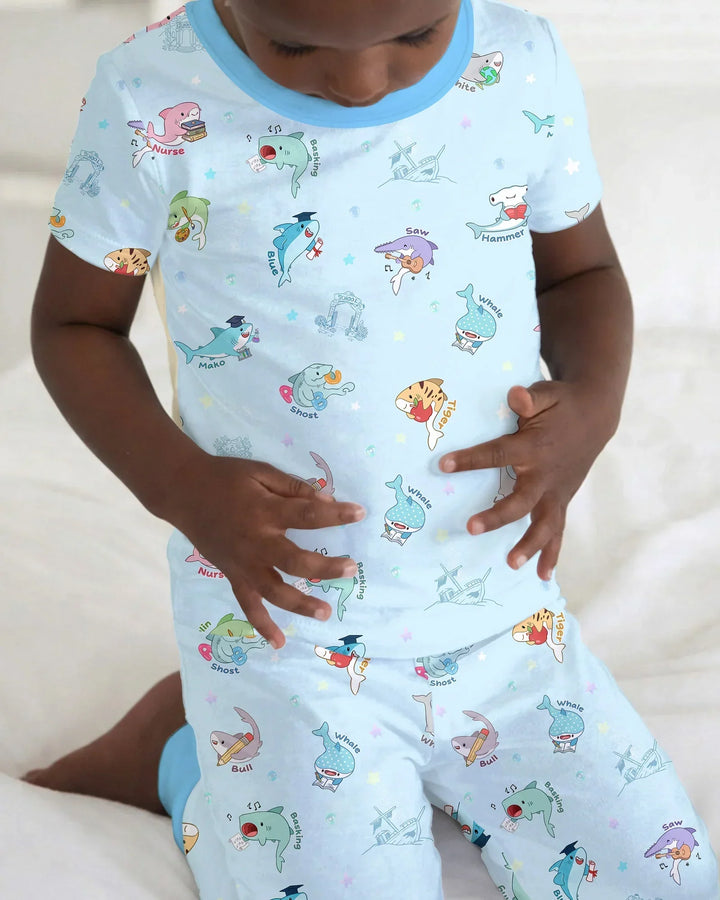 Shark School Bamboo Two Piece Short Sleeve Pajama Set