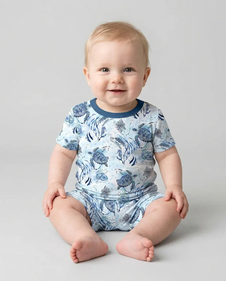 Little Turtles Family Matching Bamboo Two Piece Short Sleeve Shorts Pajama Set