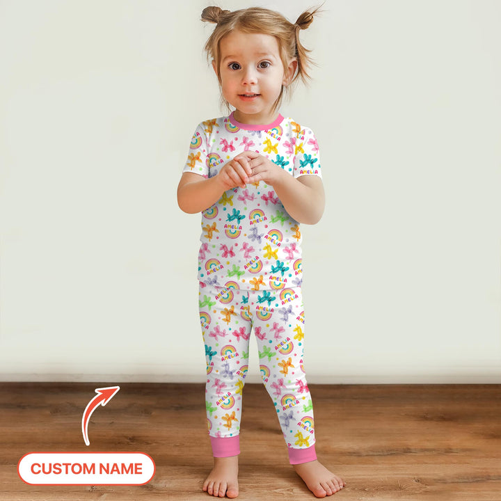 Sweet Balloon Dreams Custom Name Two Piece Short Sleeve Pajama Set