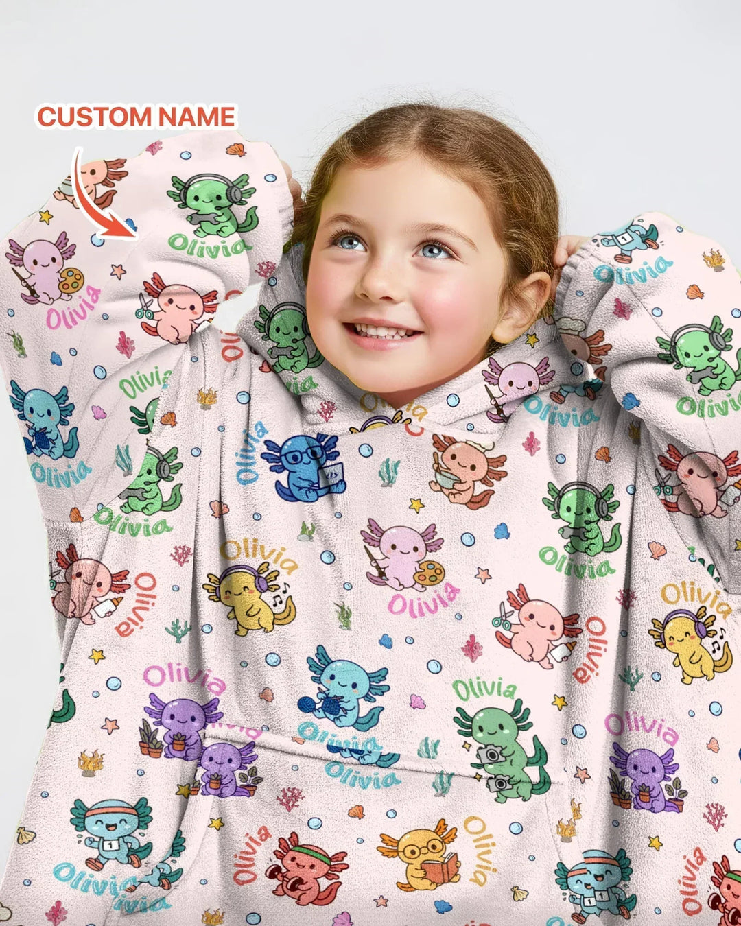 Custom Name Cute Hobby Axolotl Blanket Hoodie