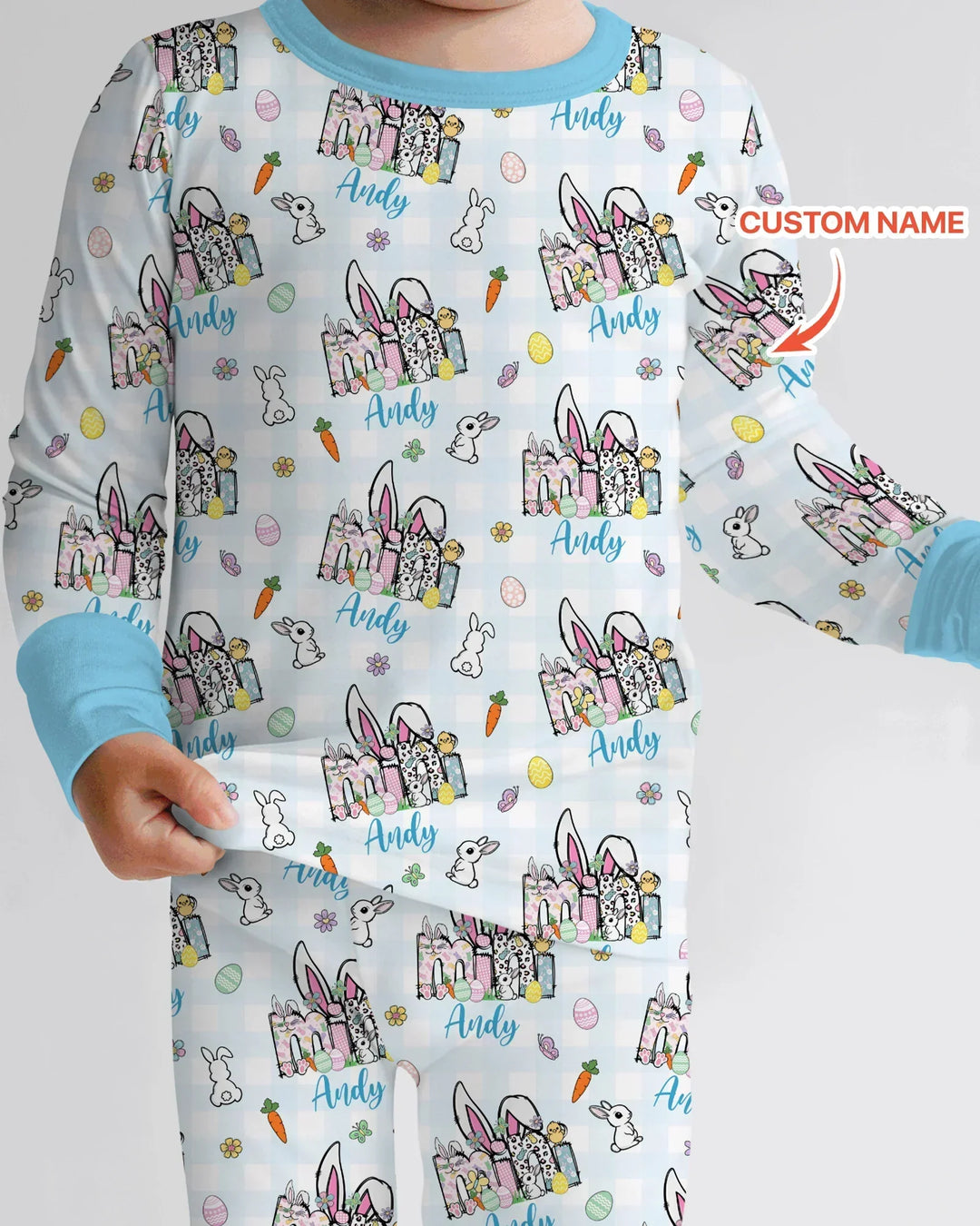 Custom Name Easter Family Matching Two Piece Long Sleeve Pajama Set
