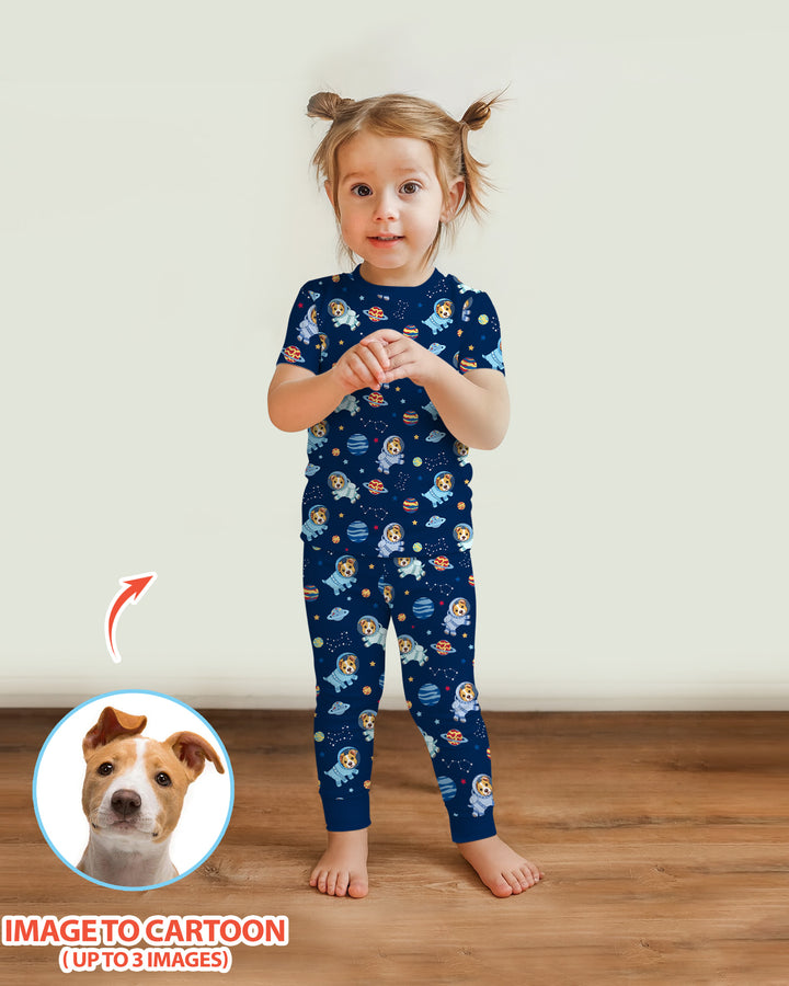Astronaut Custom Pet Image Family Matching Bamboo Two Piece Short Sleeve Pajama Set