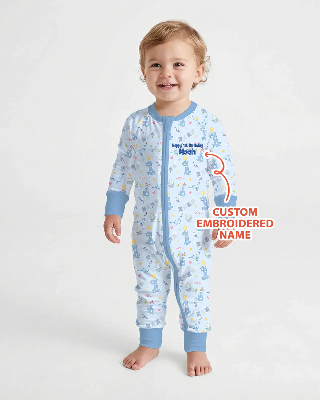 Personalized 1st Birthday Boy Embroidered Baby Bamboo Convertible Zippy