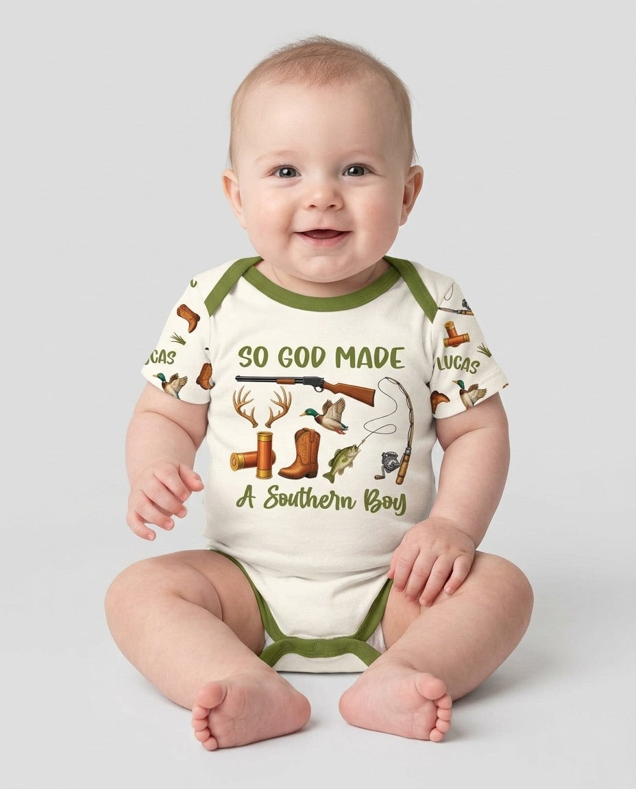 So God Made A Southern Boy Custom Name Bamboo Bodysuit