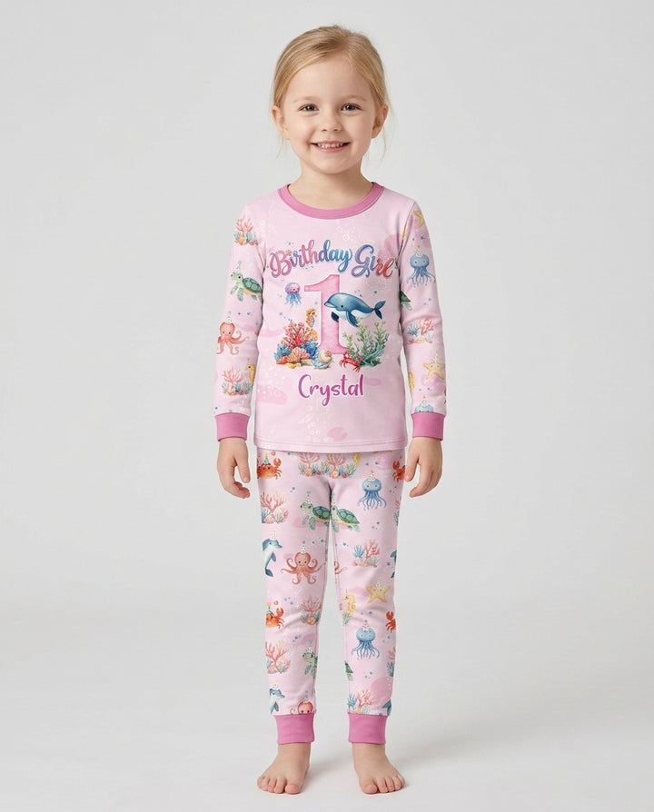 Under the Sea Birthday Custom Name & Age Bamboo Two Piece Long Sleeve Pajama Set