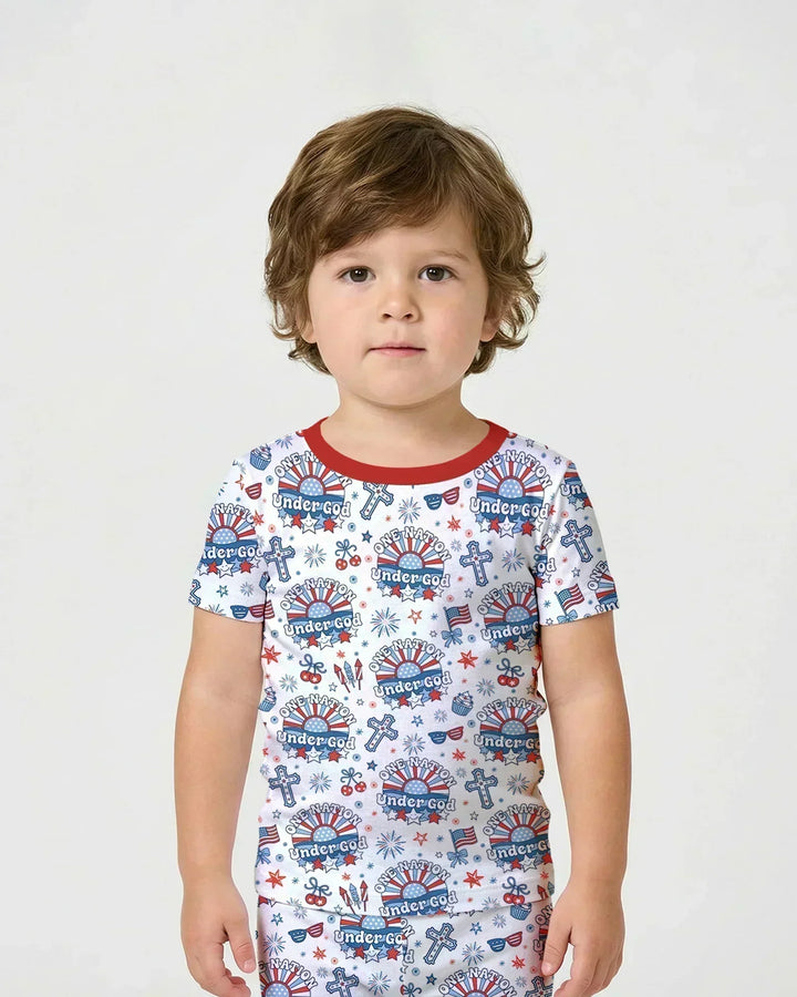 One Nation Under God Family Matching Bamboo Two Piece Short Sleeve Shorts Pajama Set
