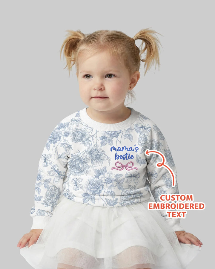 Custom Embroidered Mommy and Me Toile Matching Bamboo Crewneck Sweatshirt